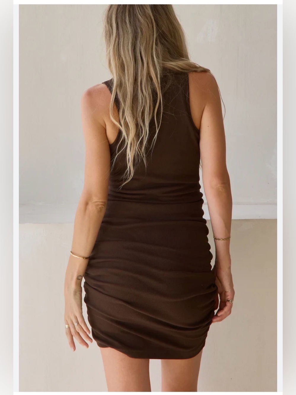 TNA Sleek Ruched Tank Dress in Chocolate Brown